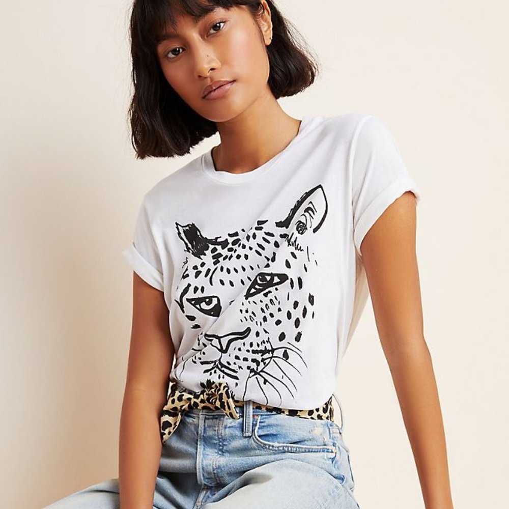 Clare V. Leopard Graphic Tee size M NWT